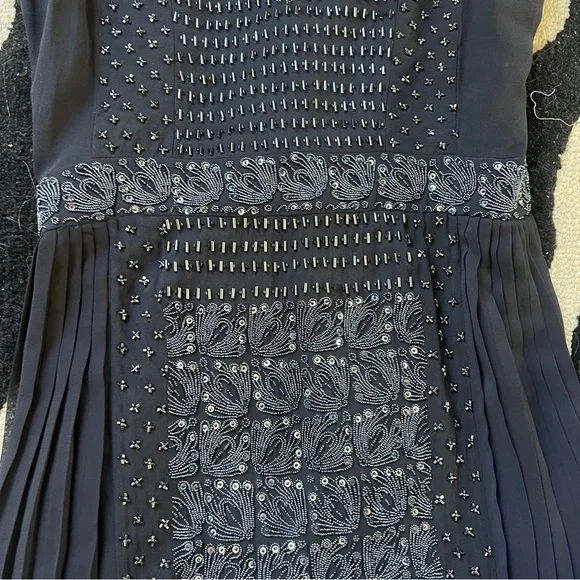 Tory Burch Silk Beaded Sequin Luxe Pleated Cocktail Dress in Navy Size 4 - Picture 15 of 16